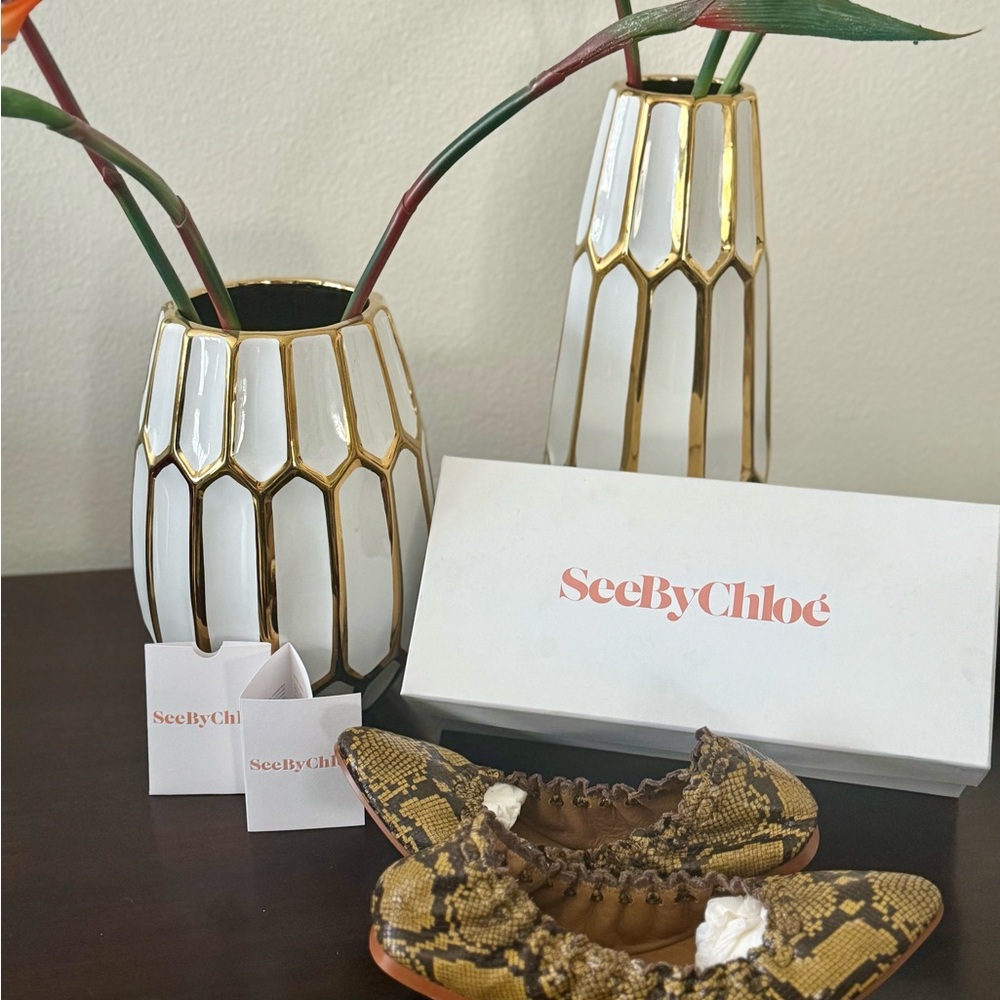 NWT See By Chloé Leather Snakeskin Ballet Flats